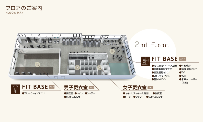 富山県砺波市の会員制複合施設 sanTas（サンタス）の2階。