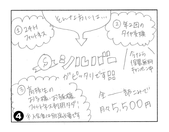 会員プラン（シルバー会員は24時間フィットネスにタイヤ交換がついてくる）。富山県砺波市の会員制複合施設 sanTas（サンタス）のマンガ。