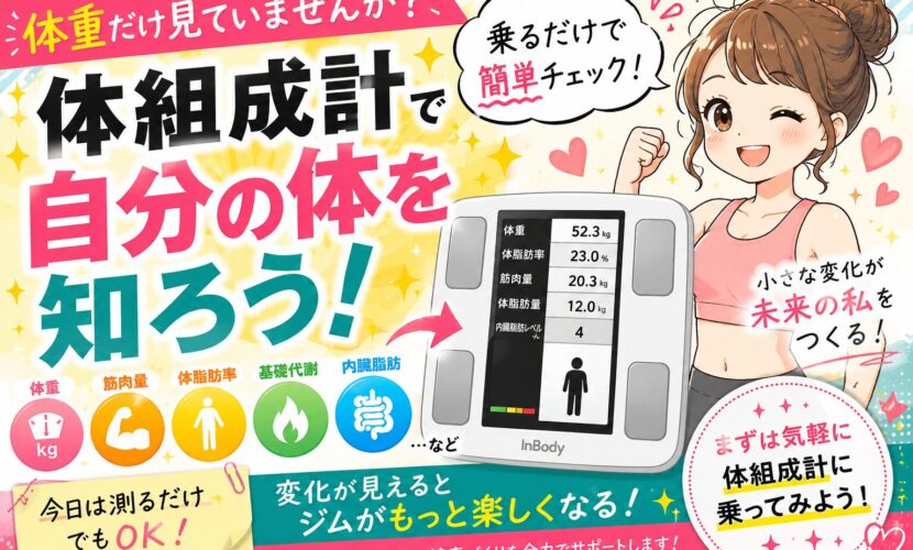 体組成計は体重だけでなく、筋肉量や体脂肪率など体の状態を知ることができる便利な機器です。まずは測ることから始めて、自分の体の変化を楽しみながら健康づくりを続けてみませんか？