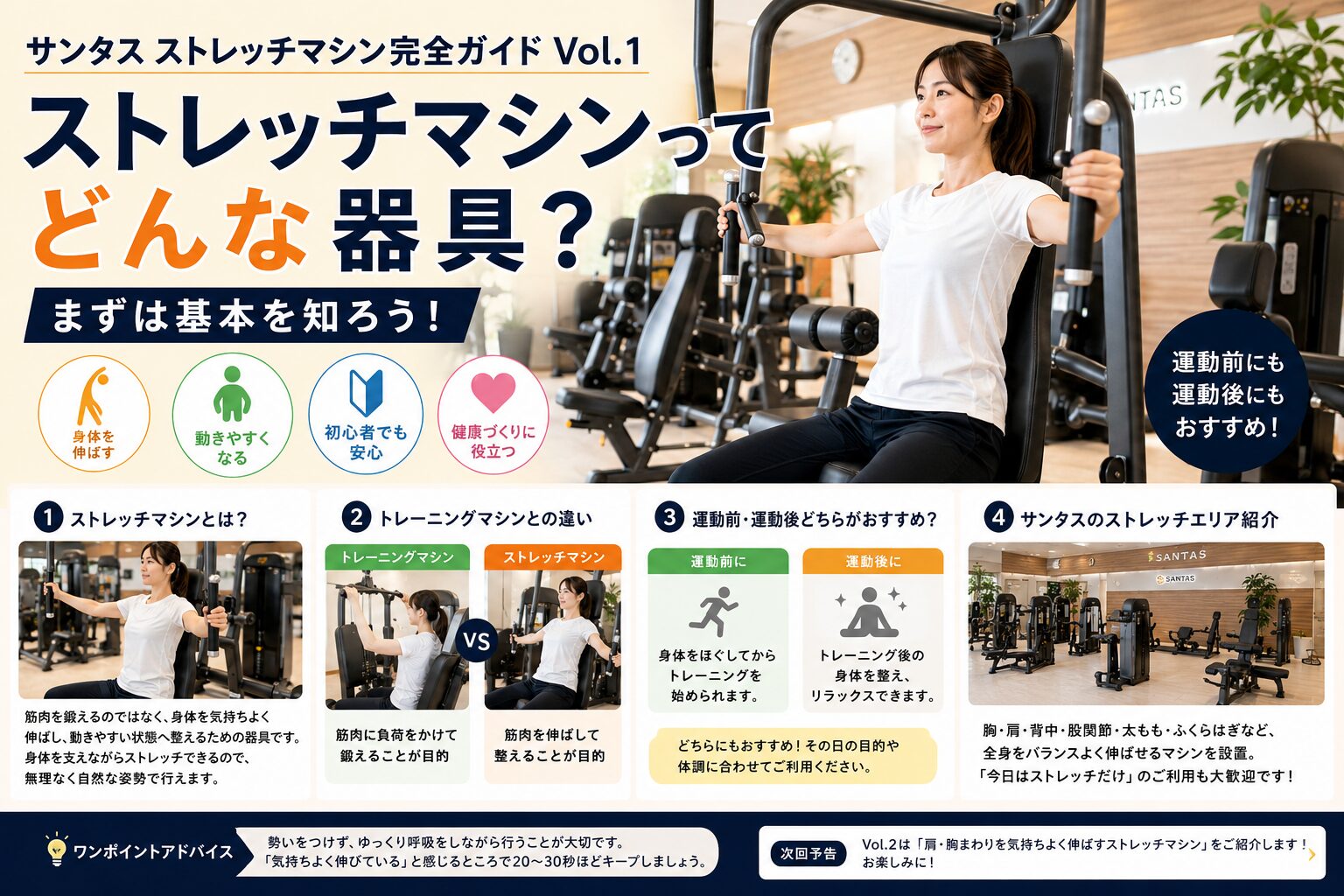 ストレッチマシンってどんな器具？まずは基本を知ろう！｜サンタス
